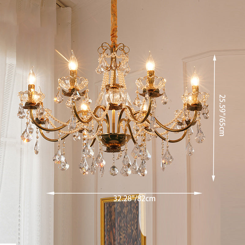 Candelabro de Flores de Hierro y Cristal Francés Tradicional de 3/6/8 Luces para Sala de Estar 