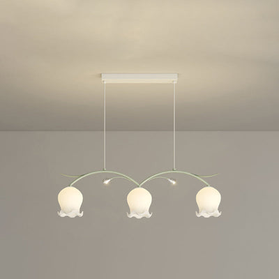 Simplicité Contemporaine Abat-jour en Verre à Fleurs Arc Bande de Fer Lustre Îlot à 3/4 Lumières pour Chambre 