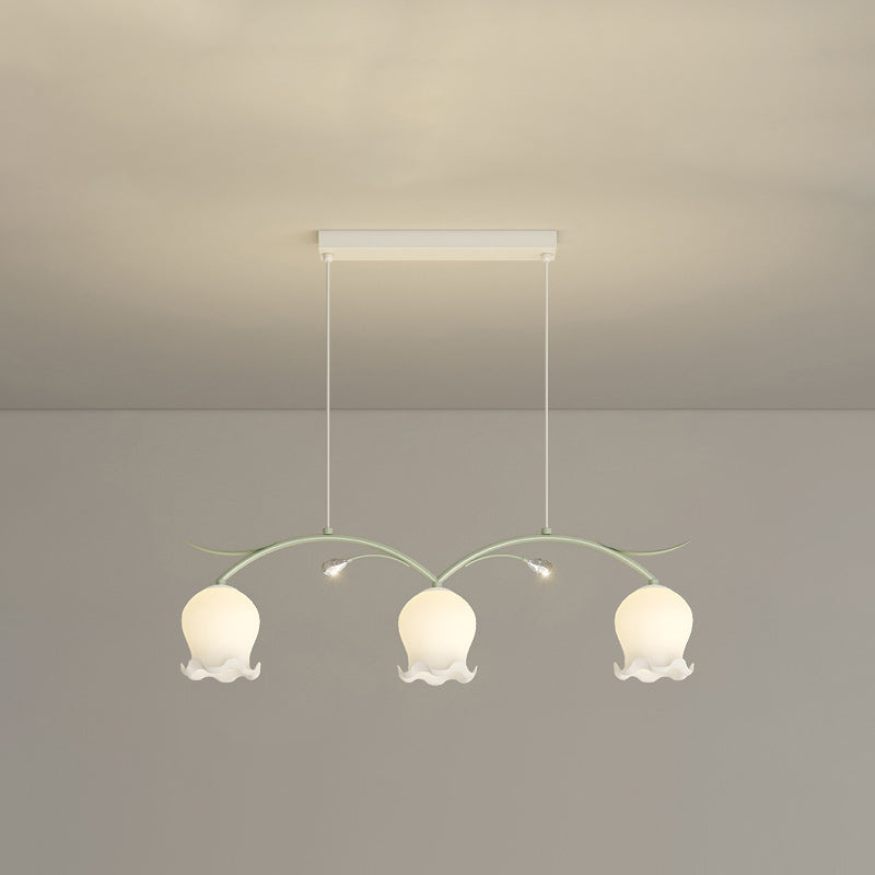 Simplicité Contemporaine Abat-jour en Verre à Fleurs Arc Bande de Fer Lustre Îlot à 3/4 Lumières pour Chambre 