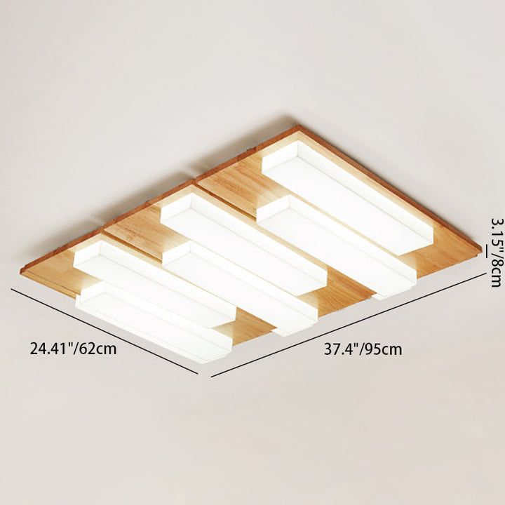 Plafonnier LED en bois avec combinaison de blocs rectangulaires acryliques japonais traditionnels pour chambre à coucher 