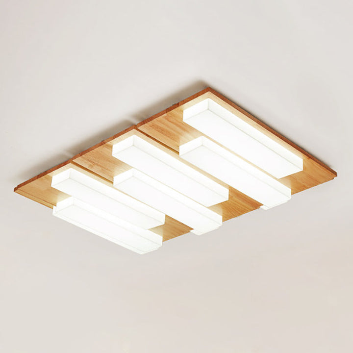 Plafonnier LED en bois avec combinaison de blocs rectangulaires acryliques japonais traditionnels pour chambre à coucher 