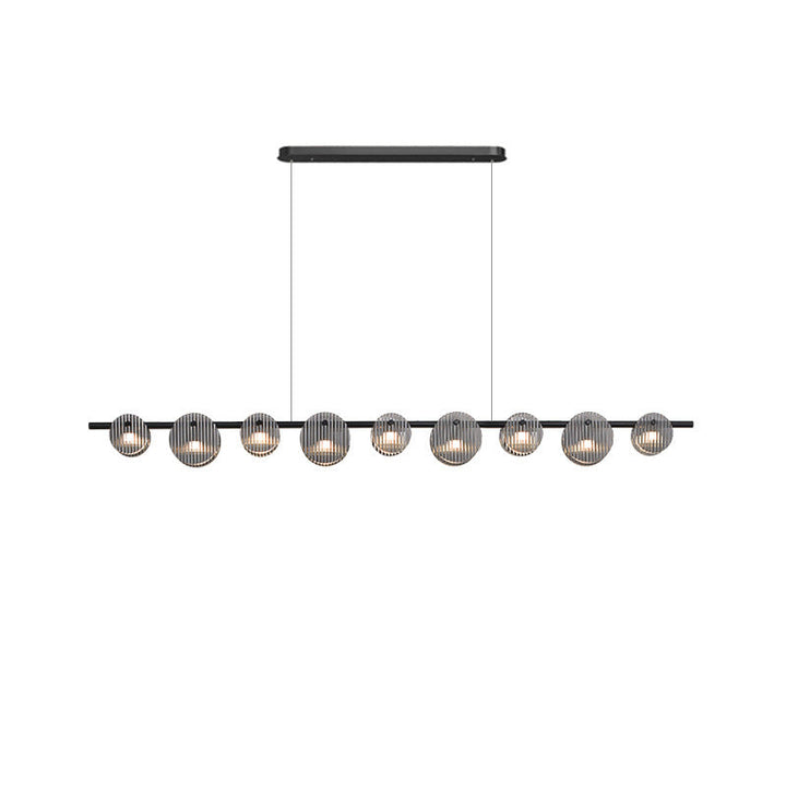 Modern Minimalist Stainless Steel Vertical Grain Glass Disc LED Island Light Chandelier For Entertainment Room