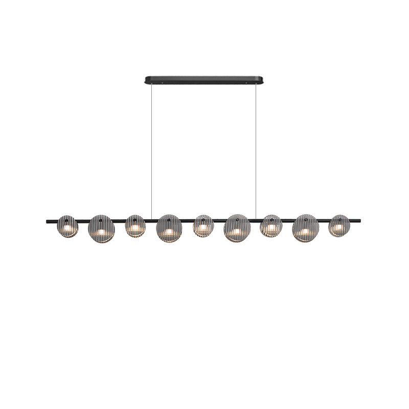 Moderne minimalistische Edelstahl vertikale Korn Glasscheibe LED Insel Licht Kronleuchter für Unterhaltungsraum 