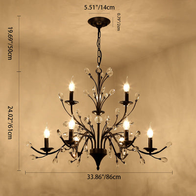 Vintage Rustic Black Iron Candelabra 3/6/9/12-Light Chandelier