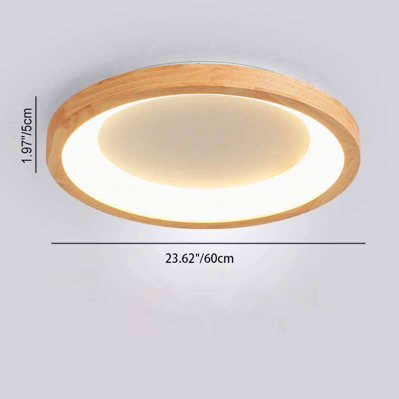 Contemporary Scandinavian Rubberwood Acrylic Log Circle Design LED Flush Mount Ceiling Light For Living Room