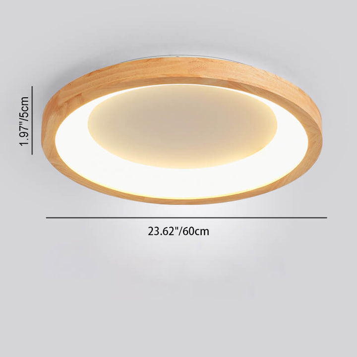 Contemporary Scandinavian Rubberwood Acrylic Log Circle Design LED Flush Mount Ceiling Light For Living Room