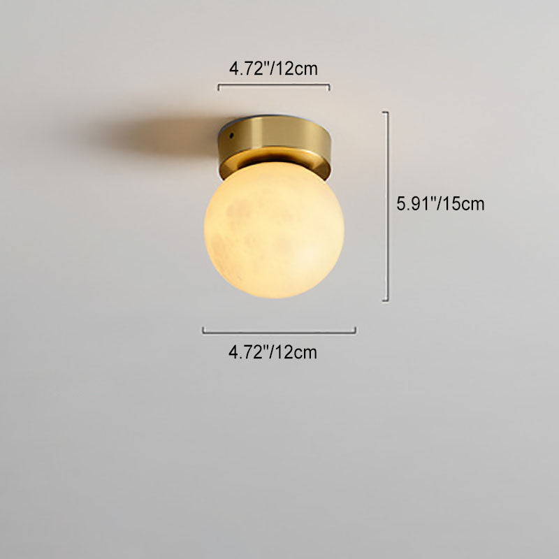 Modern Transitional Orb Square Copper Marble LED Semi-Flush Mount Ceiling Light For Hallway