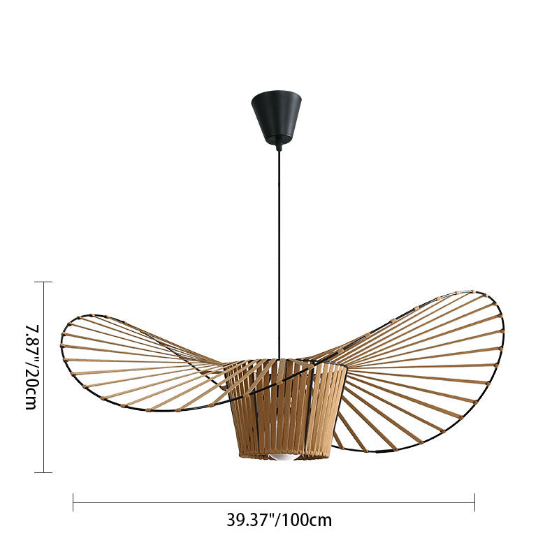 Modern Minimalist Straw Hat Iron Fabric 1-Light Pendant Light For Bedroom