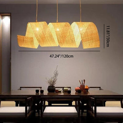 Traditioneller japanischer Kronleuchter in Form eines Bambuswebbands mit 2/3 Lichtern für das Esszimmer 