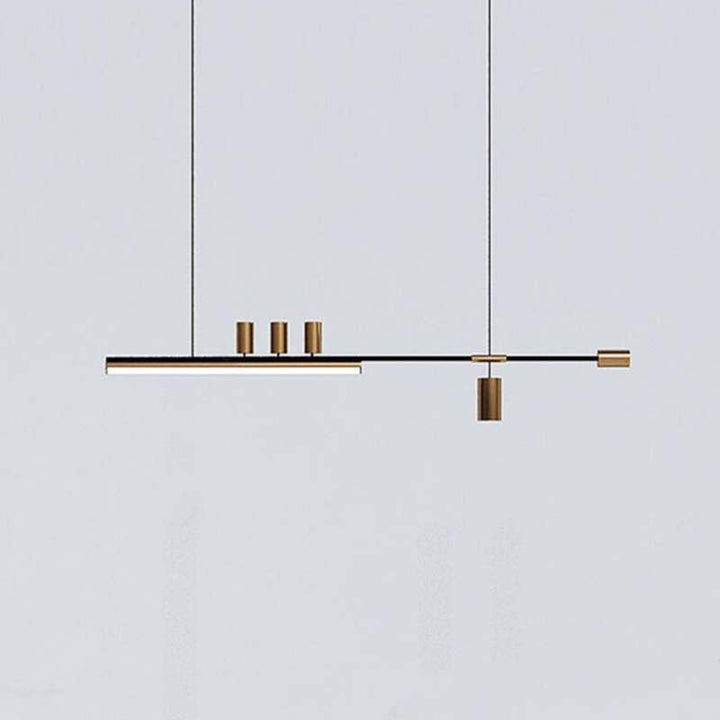 Lustre moderne minimaliste avec monogramme, cylindre long en acrylique et cuivre à 5 lumières pour salon 