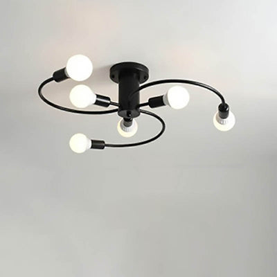 Modern Mid-Century Round Iron 6/8 Light Semi-Flush Mount Ceiling Light For Living Room