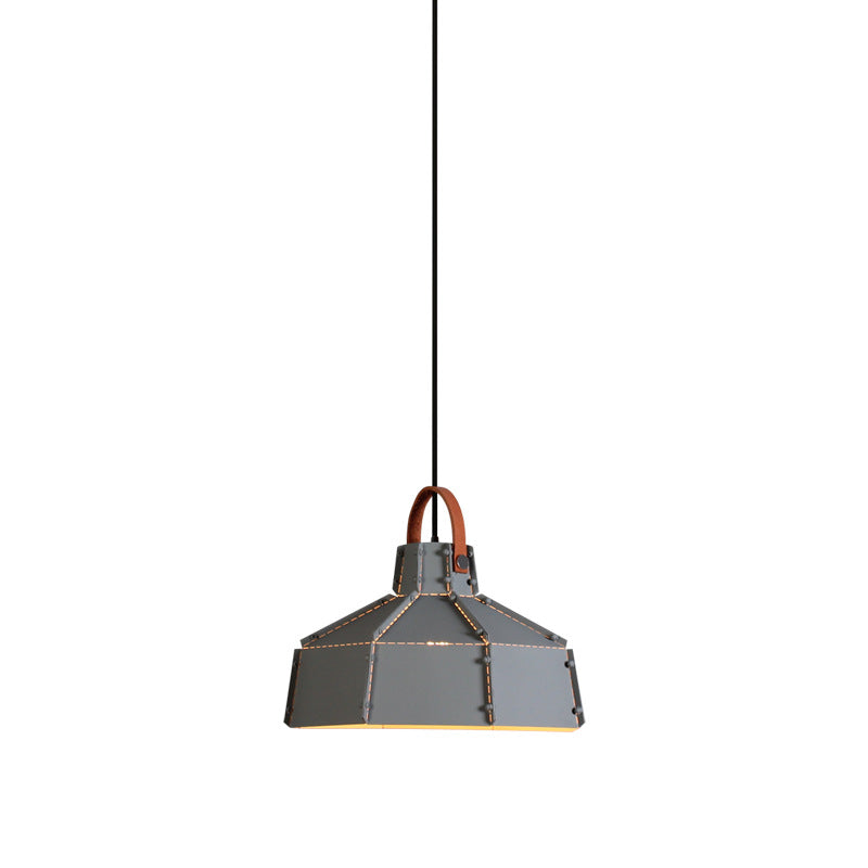 Lustre suspendu contemporain industriel rond cylindrique trapézoïdal en fer à 1 lumière pour salon 