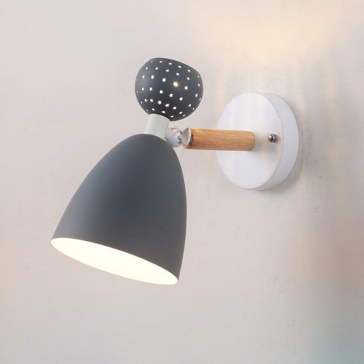 Zeitgenössische skandinavische Macaron Holz Eisen Runde 1-Licht Wandleuchte Lampe für Wohnzimmer 