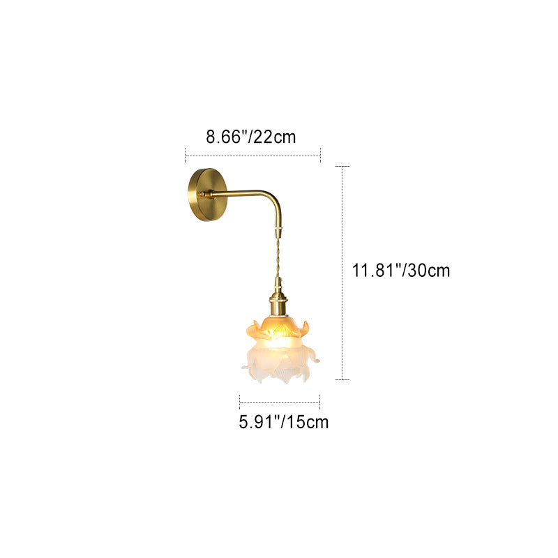 Applique murale 1-lumière en verre cuivré avec boule cylindrique fleur traditionnelle française pour chevet 