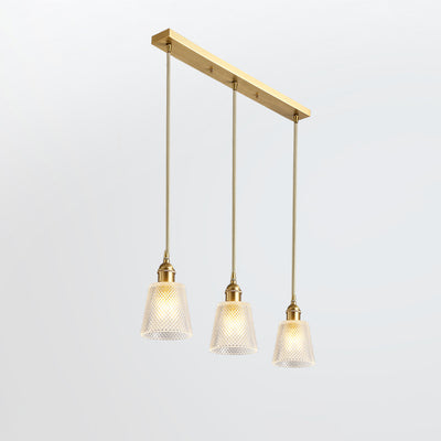 Moderner minimalistischer zylindrischer trapezförmiger Messingglas-Kronleuchter mit 1/2/3 Lichtern für das Esszimmer 