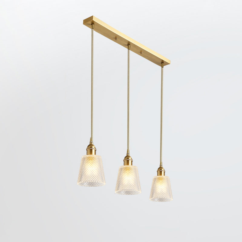 Moderner minimalistischer zylindrischer trapezförmiger Messingglas-Kronleuchter mit 1/2/3 Lichtern für das Esszimmer 