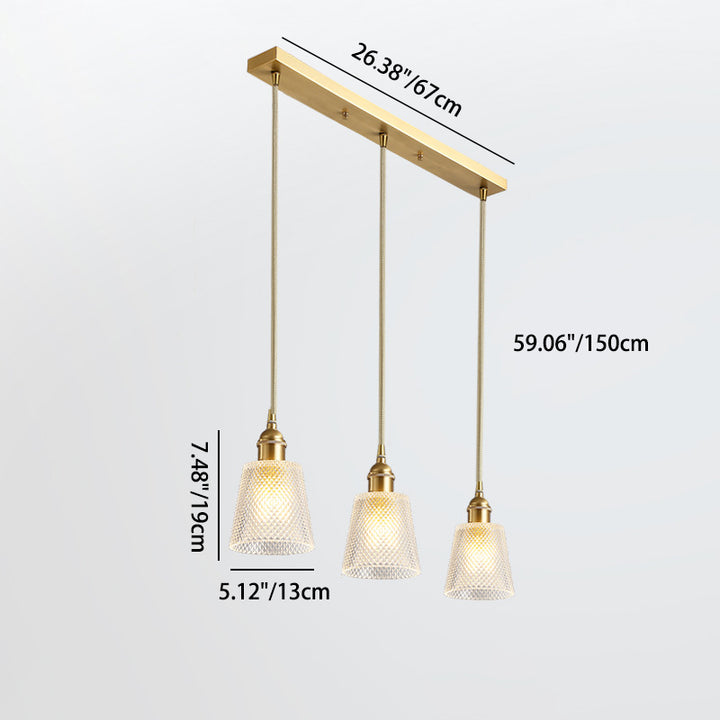 Lustre moderne minimaliste cylindrique trapézoïdal en laiton et verre 1/2/3 lumières pour salle à manger 