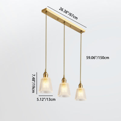 Moderner minimalistischer zylindrischer trapezförmiger Messingglas-Kronleuchter mit 1/2/3 Lichtern für das Esszimmer 