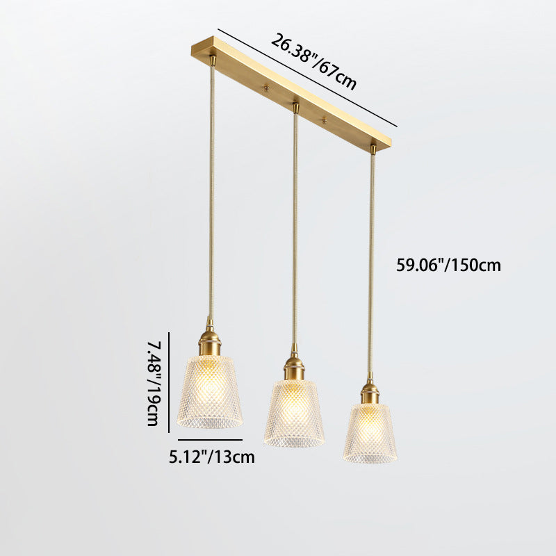 Moderner minimalistischer zylindrischer trapezförmiger Messingglas-Kronleuchter mit 1/2/3 Lichtern für das Esszimmer 