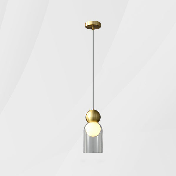 Zeitgenössische nordische runde Kugelzylinder-Kupferglas-1-Licht-Pendelleuchte für Wohnzimmer 