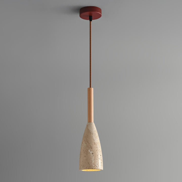 Traditional Japanese Yellow Travertine Semicircle 1-Light Pendant Light For Bedroom