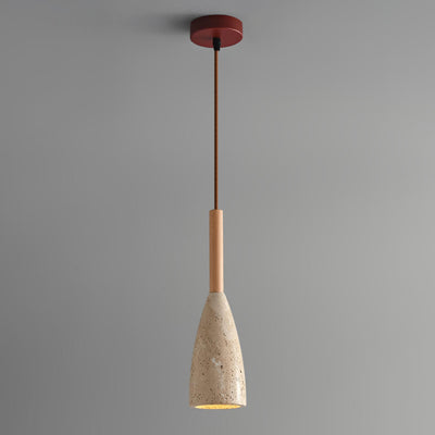 Traditional Japanese Yellow Travertine Semicircle 1-Light Pendant Light For Bedroom