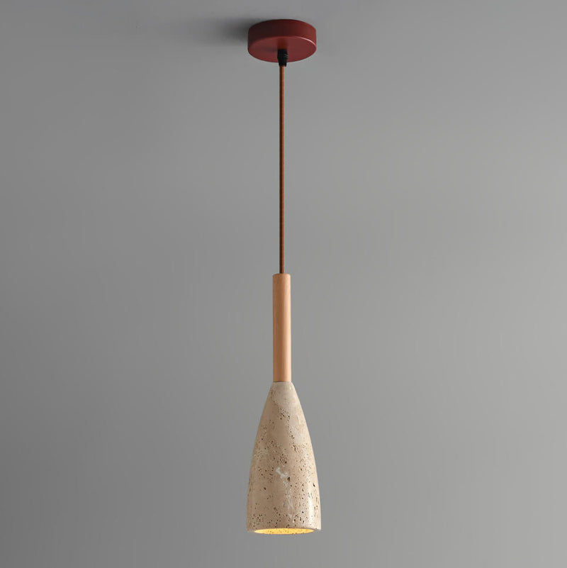 Traditional Japanese Yellow Travertine Semicircle 1-Light Pendant Light For Bedroom