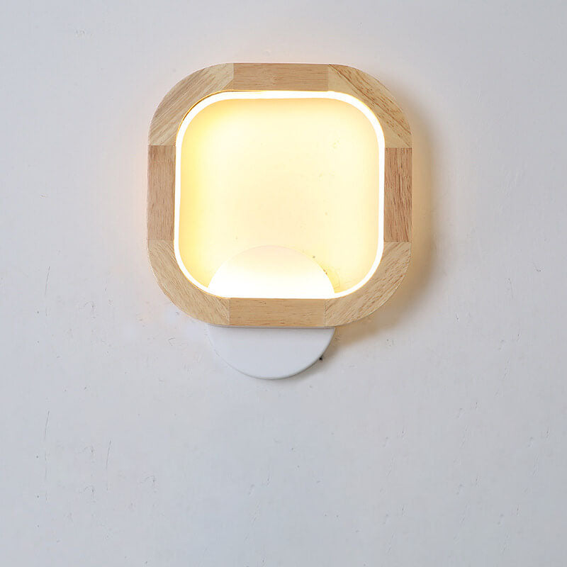 Japanische moderne quadratische runde Gummiholz-Hardware-LED-Wandleuchte 