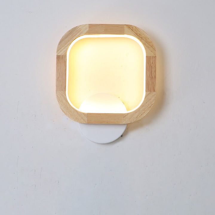 Japanische moderne quadratische runde Gummiholz-Hardware-LED-Wandleuchte 
