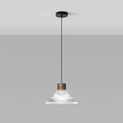 Traditionelle chinesische Pendelleuchte aus Eisen, Walnuss und Glas, konisch, schirmförmig, 1 Licht, für Esszimmer 