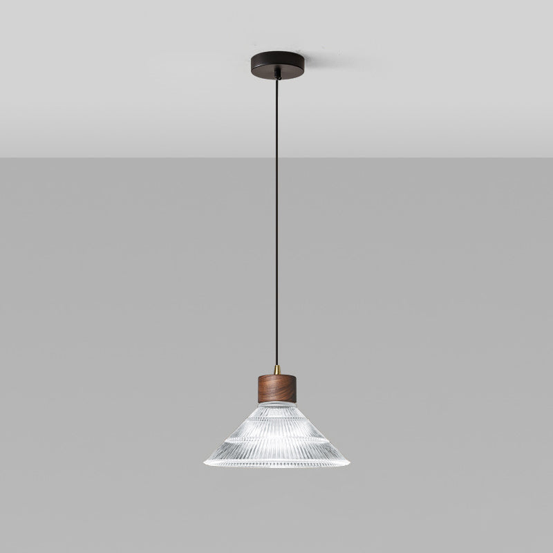 Traditionelle chinesische Pendelleuchte aus Eisen, Walnuss und Glas, konisch, schirmförmig, 1 Licht, für Esszimmer 