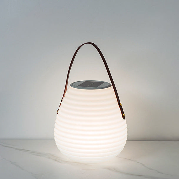Modern Minimalist Solar Waterproof Leather PE Cylinder Striped Lantern Portable LED Landscape Lighting Outdoor Light For Outdoor Patio