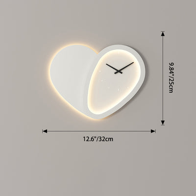 Horloge décorative ronde contemporaine créative en forme de cœur en fer acrylique LED applique murale pour chambre 