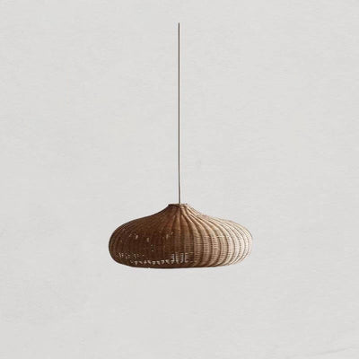 Japanese Vintage Rattan Weaving Round Oval Jar 1-Light Pendant Light