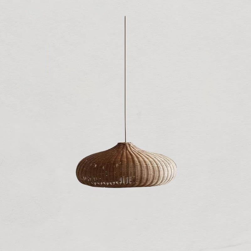 Japanese Vintage Rattan Weaving Round Oval Jar 1-Light Pendant Light