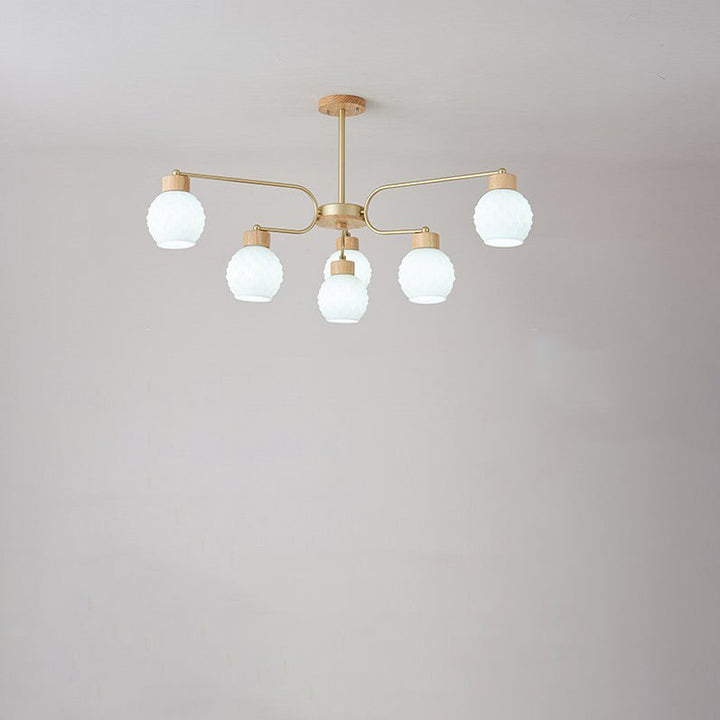 Moderne minimalistische gebogene Stange weiße Glockenblume Hardware Holz Glas 6/10 Licht Kronleuchter für Wohnzimmer 