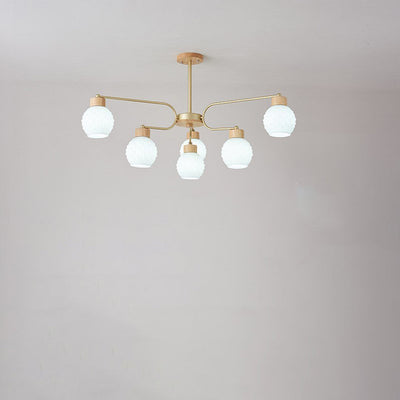 Moderne minimalistische gebogene Stange weiße Glockenblume Hardware Holz Glas 6/10 Licht Kronleuchter für Wohnzimmer 
