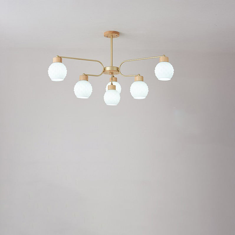 Moderne minimalistische gebogene Stange weiße Glockenblume Hardware Holz Glas 6/10 Licht Kronleuchter für Wohnzimmer 