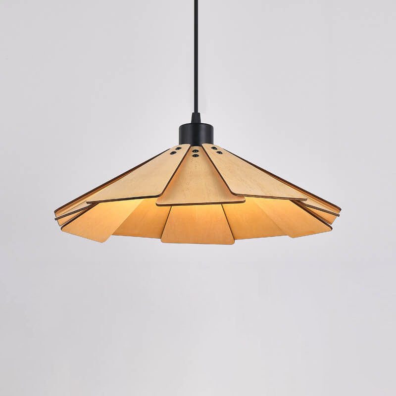 Japanese Retro Solid Wood Hollow Umbrella Shade 1-Light Pendant Light