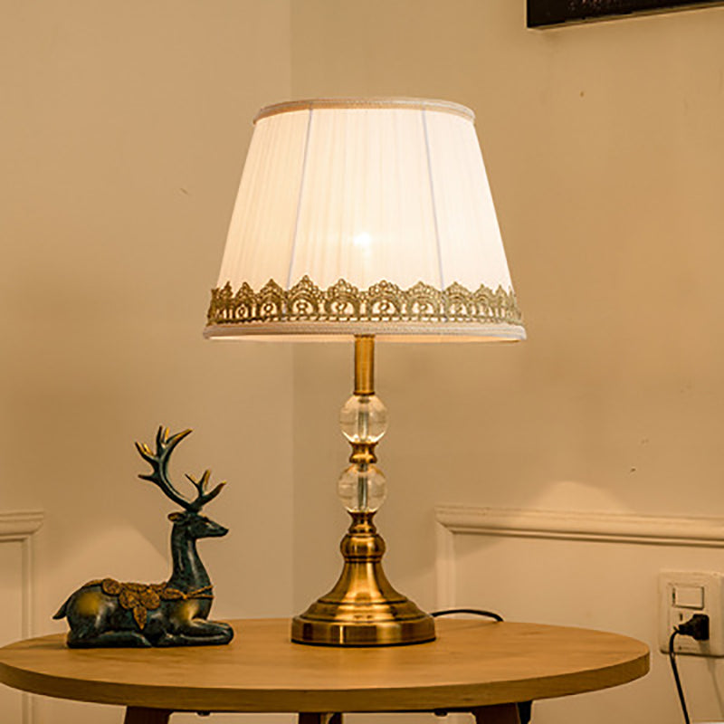 Moderne Luxus Runde Trapez Eisen Kristall Stoff 1-Licht Tisch Lampe Für Schlafzimmer 