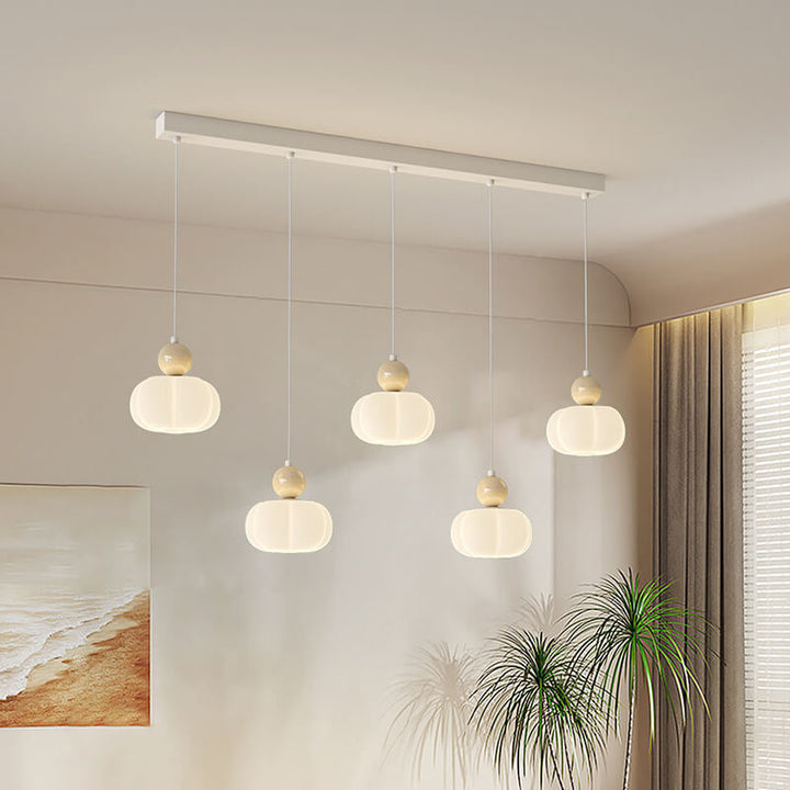 Lustre moderne minimaliste en coton crème, fer et plastique, 3/5 lumières, pour salle à manger 