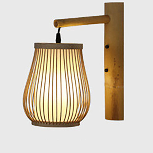 Traditionelle chinesische Weberei Bambuskäfig Form 1-Licht Wandleuchte für Wohnzimmer 