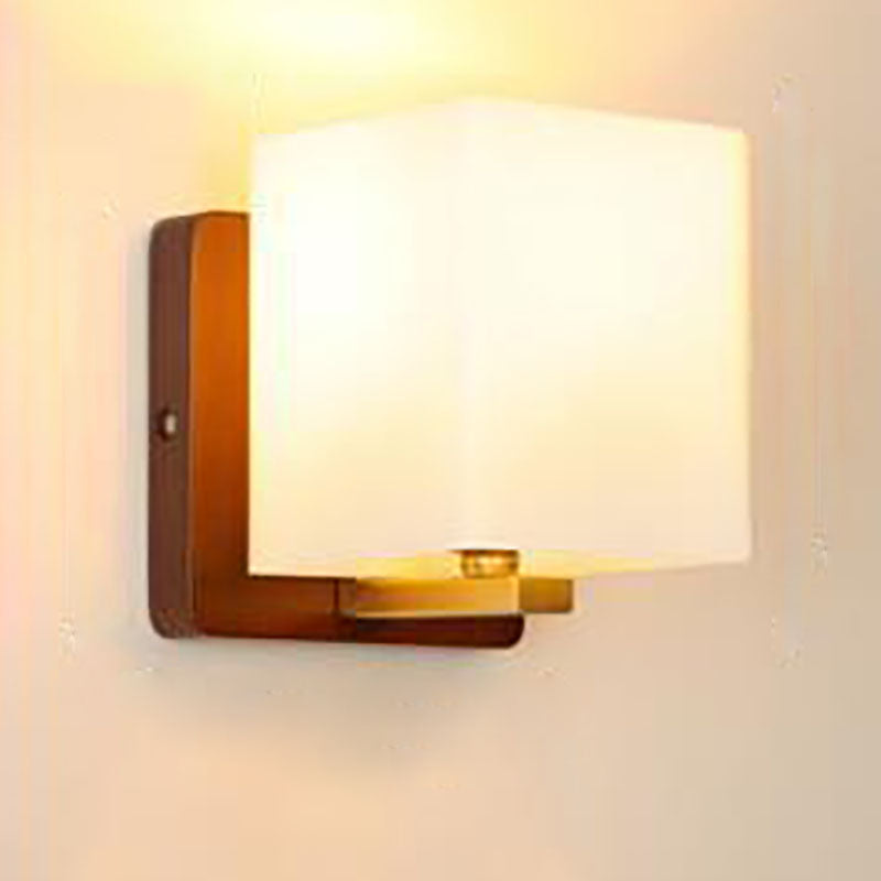 Modern Transitional Antler Square Cylinder Wood Glass 1-Light Wall Sconce Lamp For Living Room