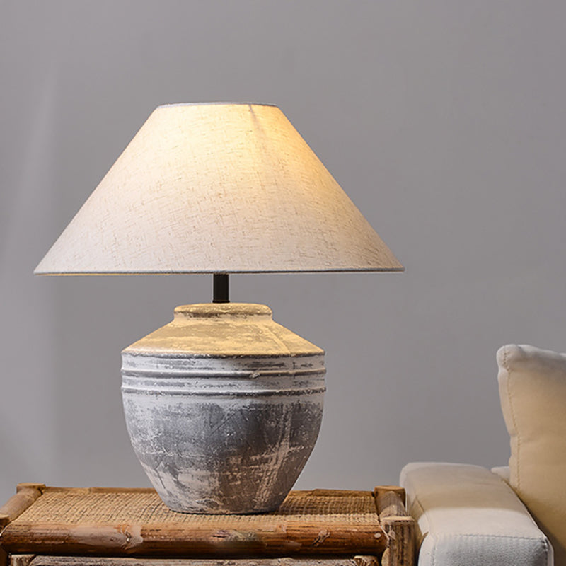 Modern Vintage Ceramic Jar Linen Fabric Handmade 1-Light Table Lamp For Living Room