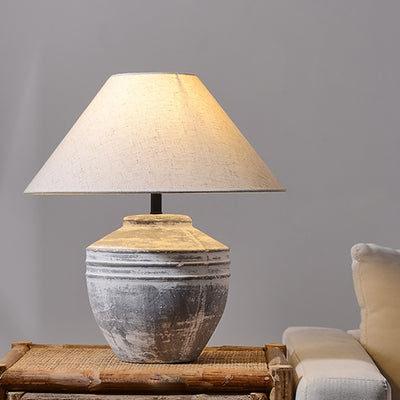 Modern Shabby Chic Ceramic Jar Linen Fabric Handmade 1-Light Table Lamp For Living Room