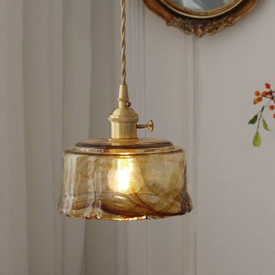 Modern Eclectic Amber Glass Geometric Jar 1-Light Pendant Light For Living Room
