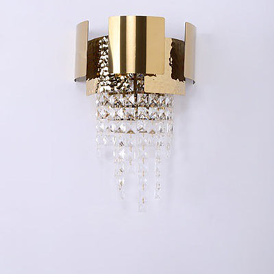 Applique Murale Moderne en Acier Inoxydable Doré de Luxe avec Pampilles en Cristal et 2 Lumières pour Salon 