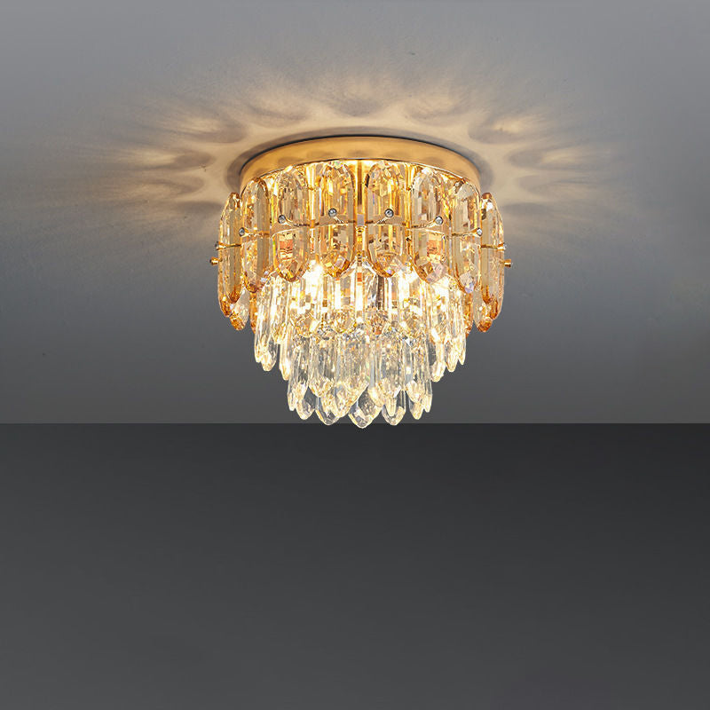 Modern Luxury Round Iron Crystal Gold 3-Light Flush Mount Ceiling Light For Hallway