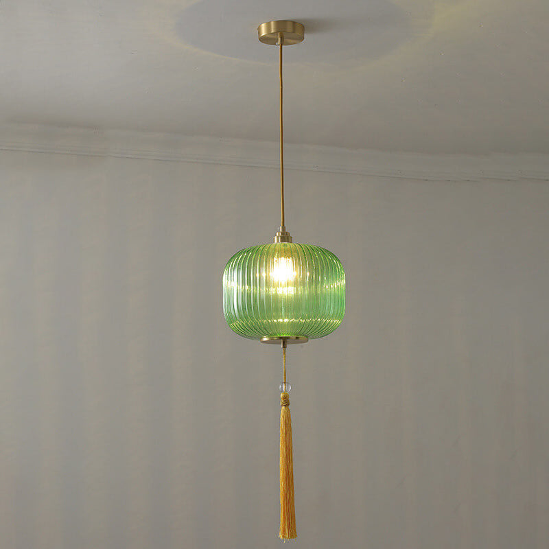 Lámpara colgante de 1 luz de vidrio de cobre con forma de linterna moderna nórdica 