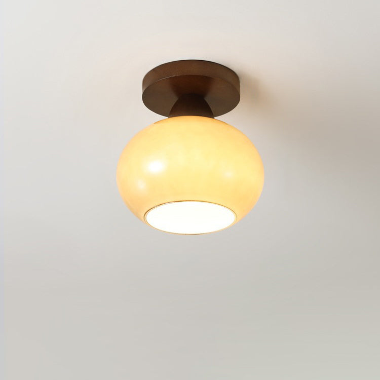 Luz de techo semiempotrada de 1 luz de vidrio y madera minimalista moderna para sala de estar 